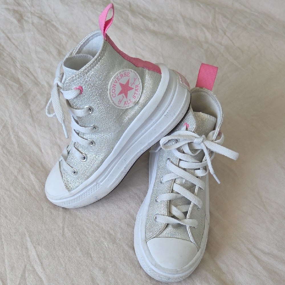 Converse Kids' Glittery White and Pink Sneakers